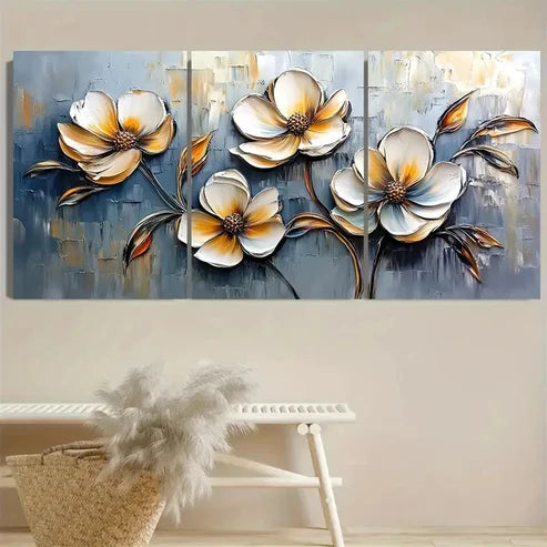 3pcs Vibrant Yellow & White Flowers Wall Art Set Canvas Unframed - High Quality Print 100% Australian Made Wall Canvas