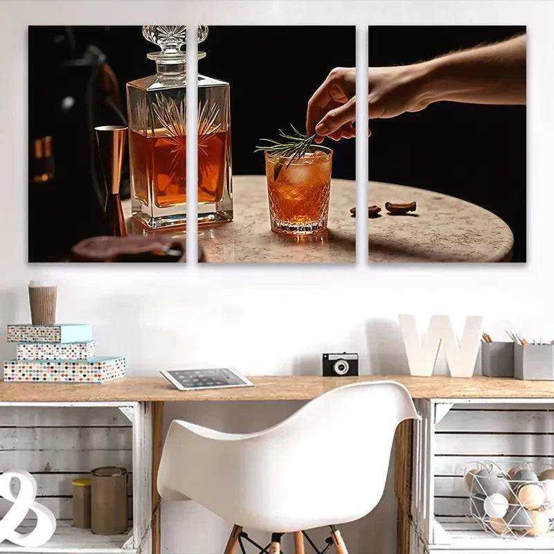 3pcs Person is Putting a Drink into a Glass  Wall Art Set Canvas Framed 60x90cm - High Quality Print 100% Australian Made Wall Canvas Ready to Hang