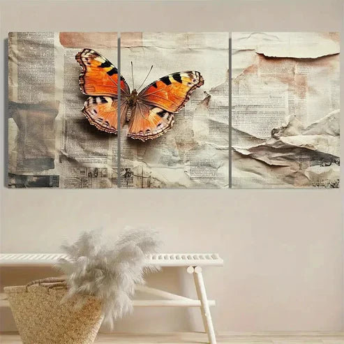 3pcs Vibrant Butterfly & Newspaper Wall Art Set Canvas Unframed – High Quality Print, 100% Australian Made Wall Canvas - Bella Home Decor