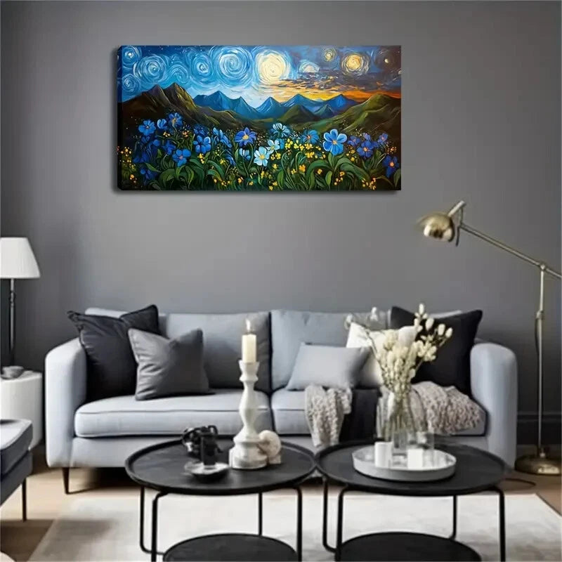 Nebula with Mountain Landscape Wall Art Canvas Office Home Room Framed 120x60cm - Bella Home Decor