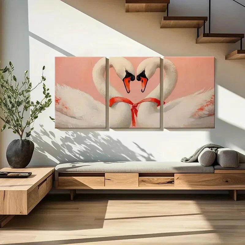 3pcs Elegant Swans Heart Shape Romantic Love Metal Print Ready to Hang Art - Bella Home Decor