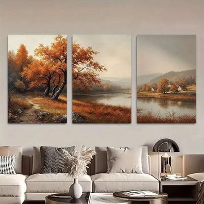 3pcs Tranquil Lake, and Cottage Metal Print Ready to Hang Art