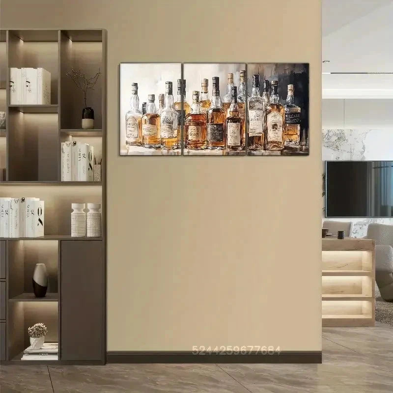 3pcs Oil Painting Whiskey & Letter Print Design Metal Print Ready to Hang Art - Bella Home Decor