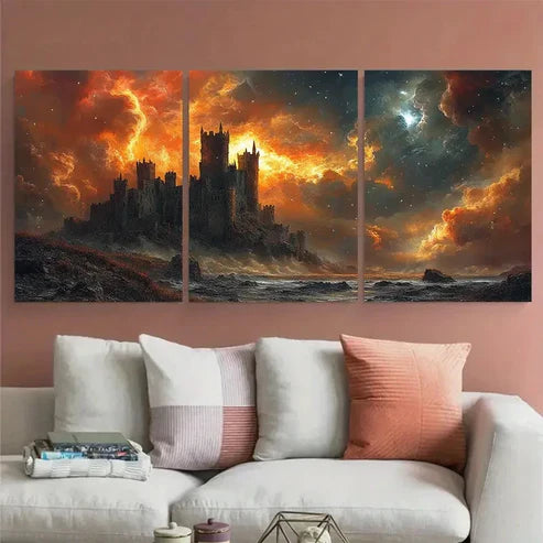 3pcs Medieval Fantasy Landscape with Gothic Castle Wall Art Canvas Unframed - High Quality Print 100% Australian Made Wall Canvas