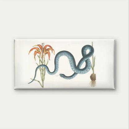 Vintage Blue Snake & Lily Botanical Wall Art Canvas Office Home Framed 120x60cm