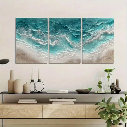 3pcs Hyper-Realistic Ocean Waves Poster Metal Print Ready to Hang Art - Bella Home Decor