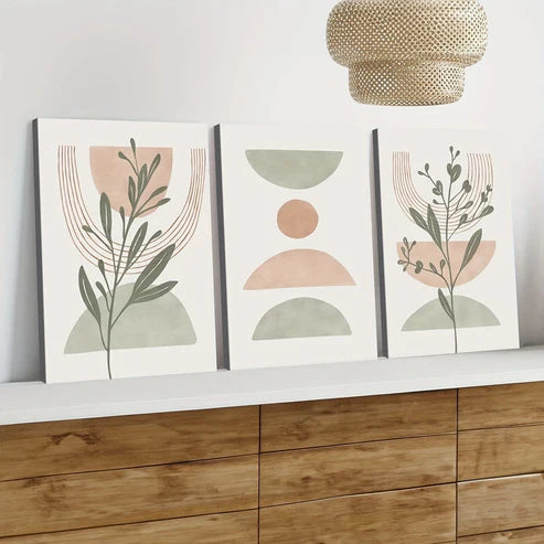 3pcs Sage Green Modern Abstract Blush Pink Green Canvas Unframed - High Quality Print 100% Australian Made Wall Canvas