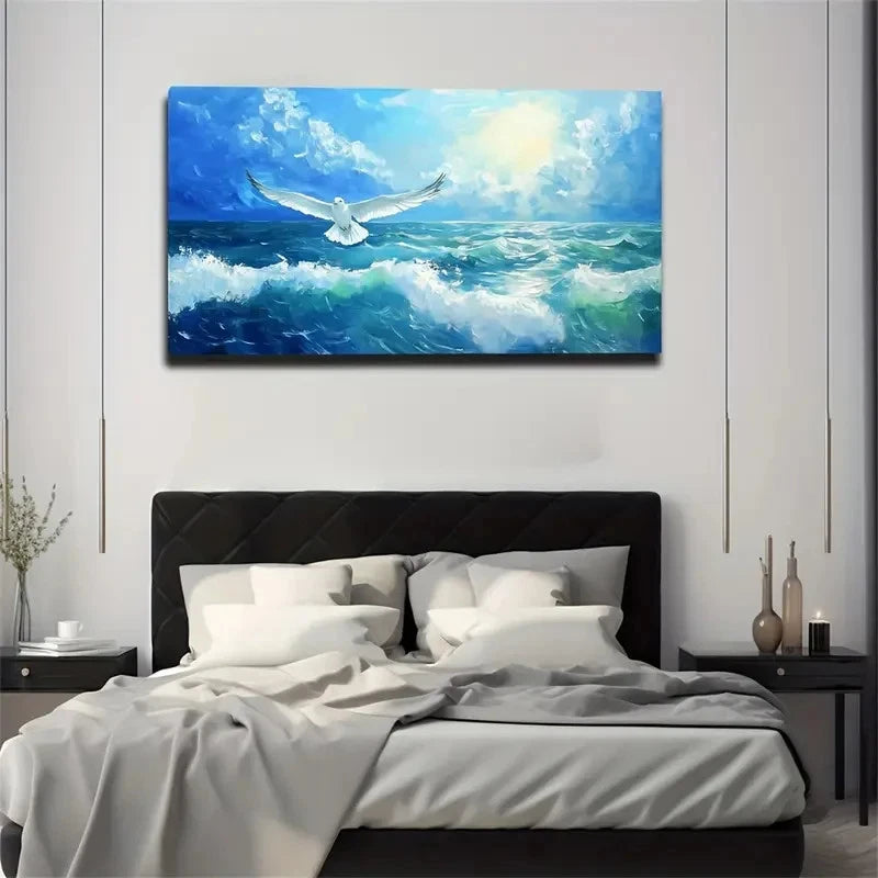 Seagull Sun Ocean Popular Space Wall Art Canvas Office Home Room Framed 120x60cm