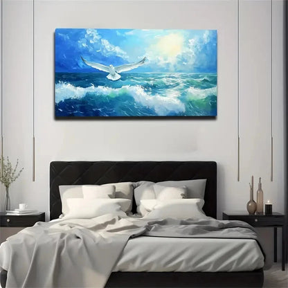 Seagull Sun Ocean Popular Space Wall Art Canvas Office Home Room Framed 120x60cm