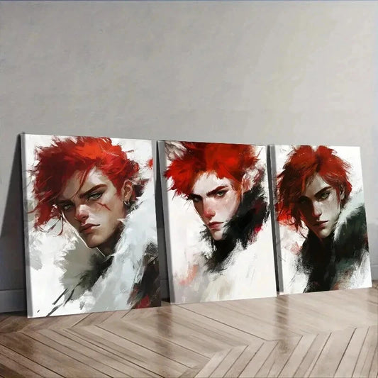 3pcs A man with red hair. (4) Wall Art Set Canvas Framed 50x70cm - High Quality Print 100% Australian Made Wall Canvas Ready to Hang