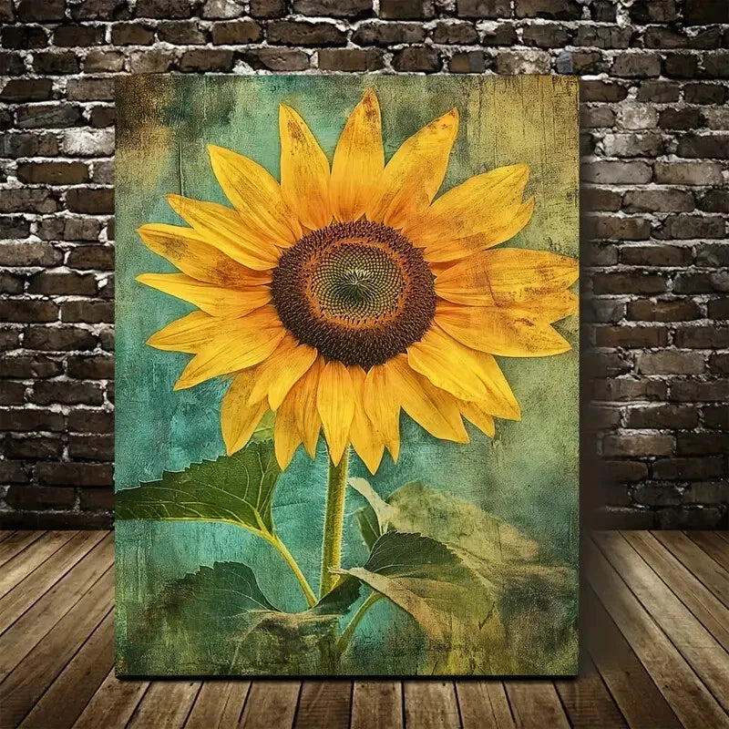 Beautiful Colorful Vibrant Sunflower Painting 40x60cm Metal Print Ready to Hang - Bella Home Decor