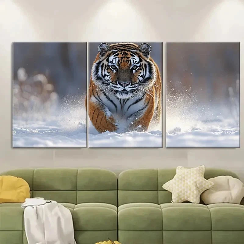 3pcs Snowy Tiger Vivid Wildlife SR  Wall Art Set Canvas Framed 50x70cm - High Quality Print 100% Australian Made Wall Canvas Ready to Hang