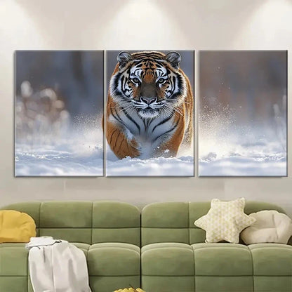 3pcs Snowy Tiger Vivid Wildlife SR  Wall Art Set Canvas Framed 50x70cm - High Quality Print 100% Australian Made Wall Canvas Ready to Hang