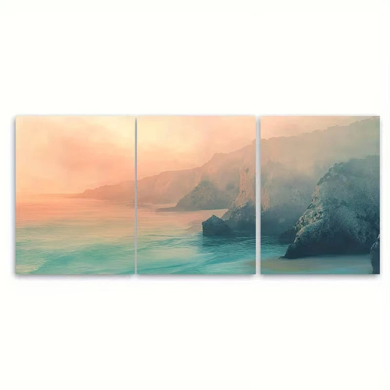 3pcs Cliffside Beaches in Golden Light Metal Print Ready to Hang Art - Bella Home Decor