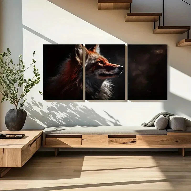 3pcs Animal Art Fox Dark Background Metal Print Ready to Hang Art - Bella Home Decor