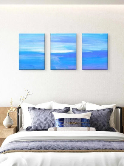 3pcs Blue Abstract Ocean Gradient Minimalist Wall Art Set Canvas Framed 50x70cm - High Quality Print 100% Australian Made Wall Canvas Ready to Hang
