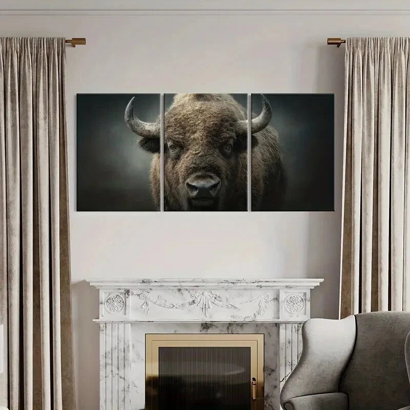 3pcs Bison Wildlife Art Rustic Forest Animal Metal Print Ready to Hang Art - Bella Home Decor