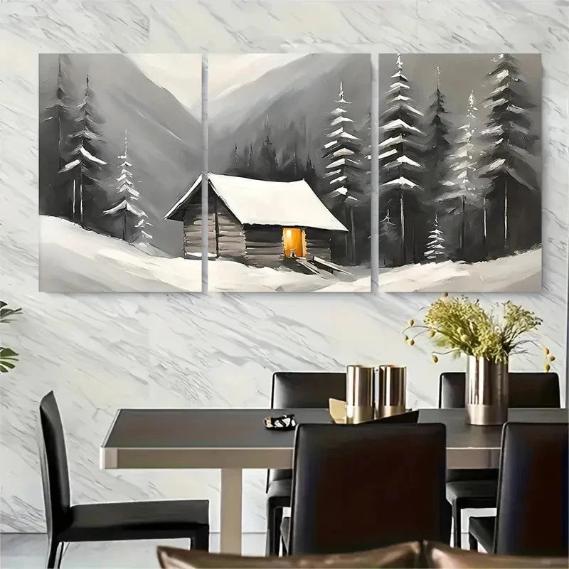 3pcs Cabin Rustic Snowy Forest Lodge Metal Print Ready to Hang Art - Bella Home Decor