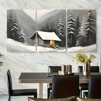 3pcs Cabin Rustic Snowy Forest Lodge Metal Print Ready to Hang Art - Bella Home Decor