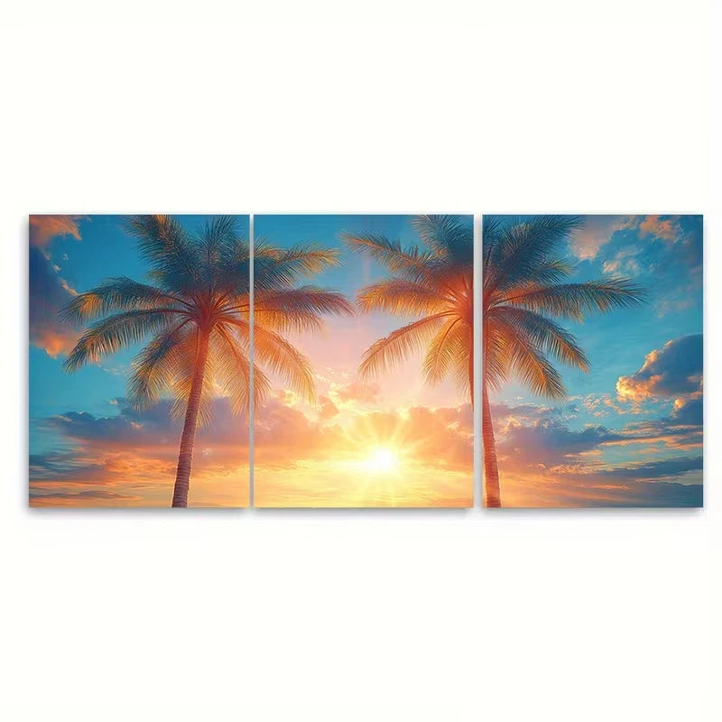 3pcs Vibrant Sun Rays & Blue Sky Metal Print Ready to Hang Art