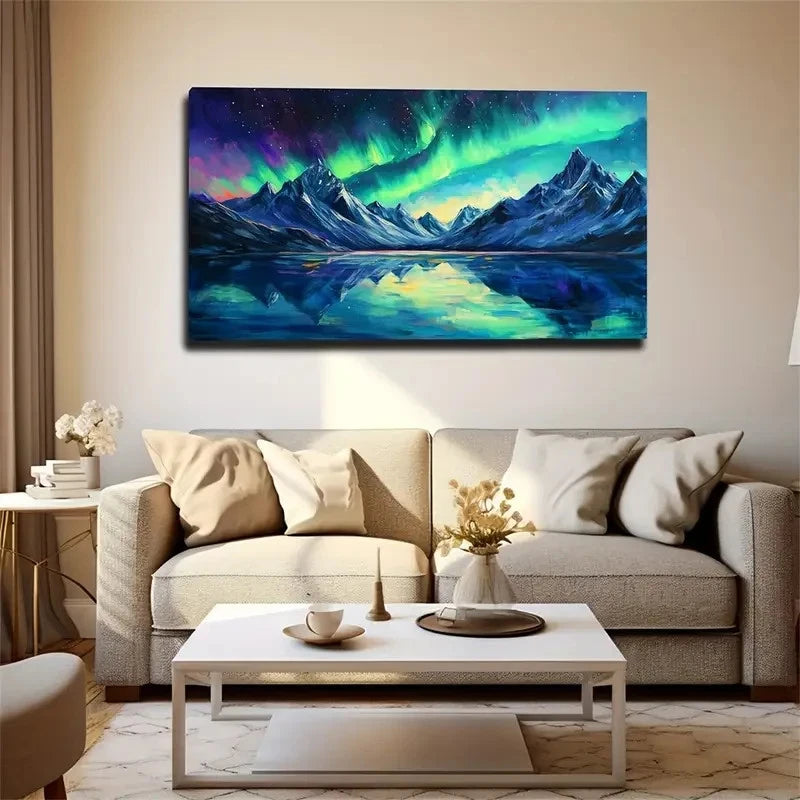 Vibrant Aurora Borealis Night Wall Art Canvas Office Home Room Framed 120x60cm