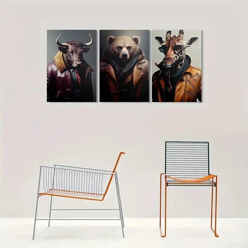 3pcs Stylish Animal Lighting & Fade Metal Print Ready to Hang Art - Bella Home Decor