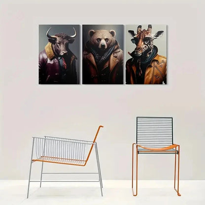3pcs Stylish Animal Lighting & Fade Metal Print Ready to Hang Art - Bella Home Decor