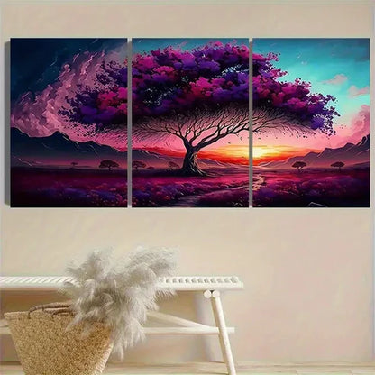 3pcs Dreamy Purple Tree at Dusk Wall Art Set Canvas Unframed - High Quality Print 100% Australian Made Wall Canvas - Bella Home Decor