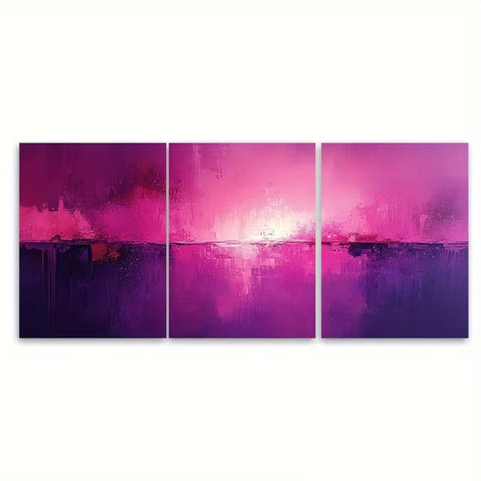 3pcs Vibrant Pink and Purple Abstract Metal Print Ready to Hang Art