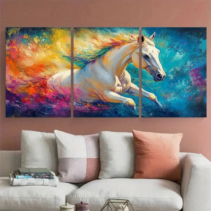 3pcs Vibrant Equine with Colorful Highlights Metal Print Ready to Hang Art - Bella Home Decor