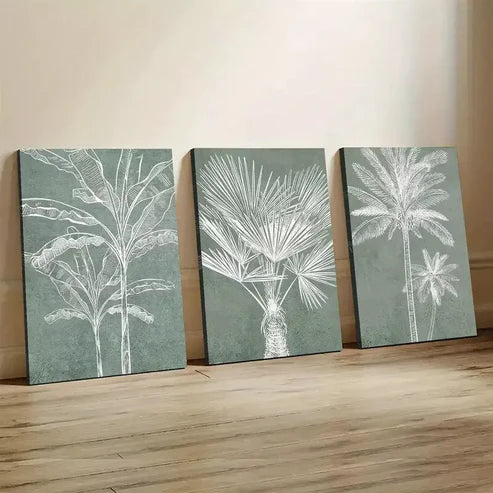 3pcs Tropical Palm & Banana Leaves  Wall Art Set Canvas Unframed - High Quality Print 100% Australian Made Wall Canvas