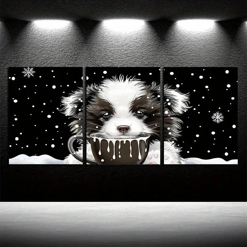 3pcs Cute Puppy with Chocolate and Milk Metal Print Ready to Hang Art - Bella Home Decor