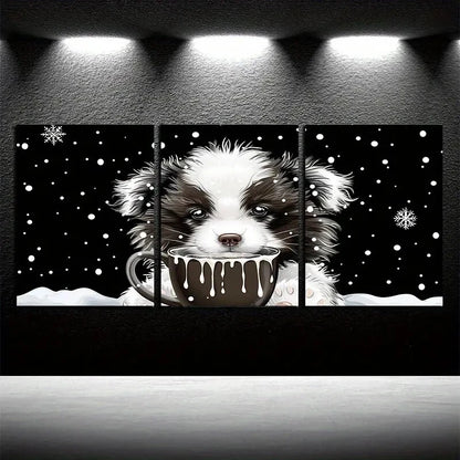 3pcs Cute Puppy with Chocolate and Milk Metal Print Ready to Hang Art - Bella Home Decor