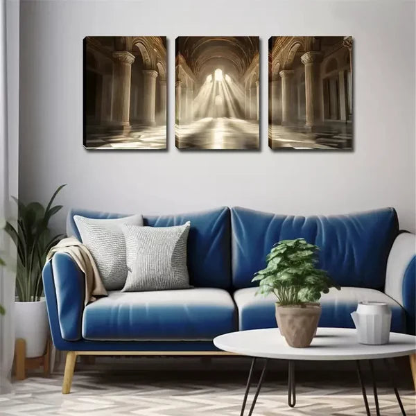 3pcs Landscape Painting with Sunlight Inside Wall Art Set Canvas Framed 60x90cm - High Quality Print 100% Australian Made Wall Canvas Ready to Hang - Bella Home Decor
