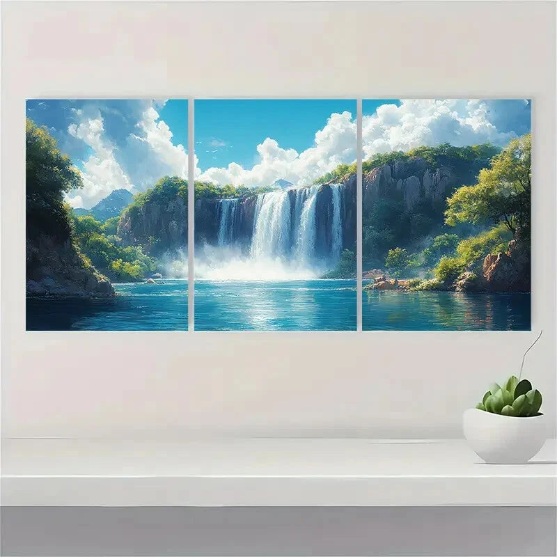 3pcs Waterfall Painting Print Art Nature Metal Print Ready to Hang Art - Bella Home Decor