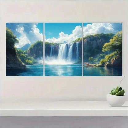 3pcs Waterfall Painting Print Art Nature Metal Print Ready to Hang Art - Bella Home Decor