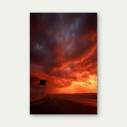 Fiery Sunset Over Open Road Metal Print Ready to Hang
