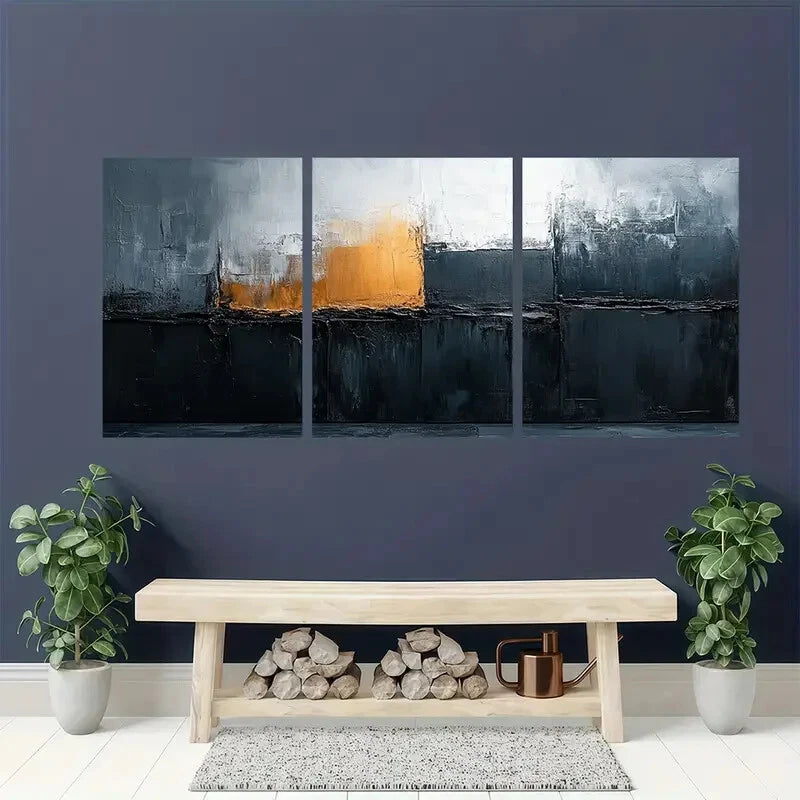 3pcs Abstract White and Black Textured Metal Print Ready to Hang Art