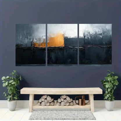 3pcs Abstract White and Black Textured Metal Print Ready to Hang Art