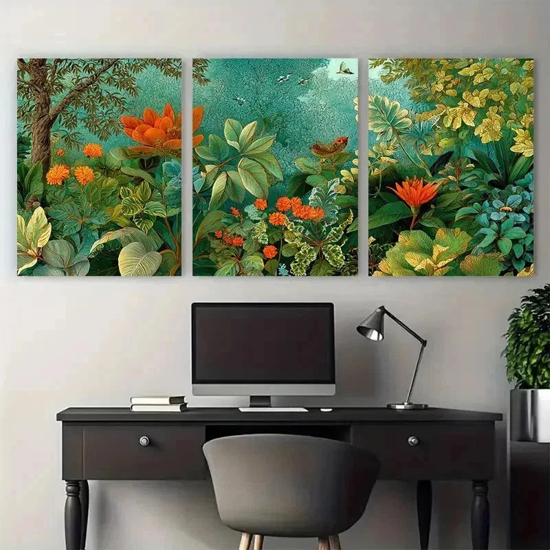 3pcs  Tropical Floral Poster Henri Perfect Wall Art Set Canvas Framed 50x70cm - High Quality Print 100% Australian Made Wall Canvas Ready to Hang - Bella Home Decor