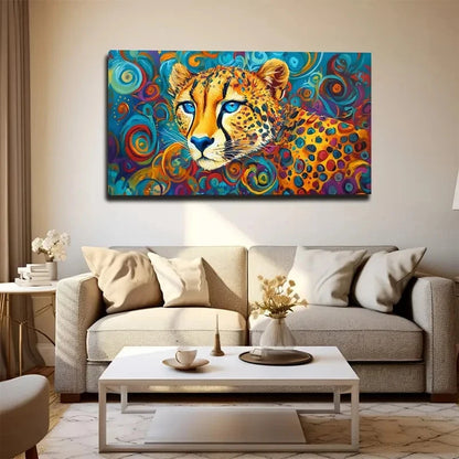 Vibrant Abstract Cheetah Wall Art canvas office home room framed 120x60cm - Bella Home Decor