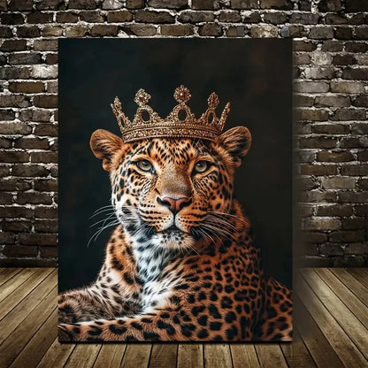 Majestic Crowned Leopard Portrait Dramatic Painting 40x60cm Metal Print Ready to Hang - Bella Home Decor