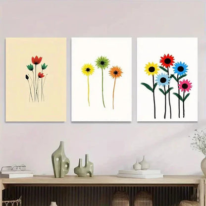 3pcs Modern Floral Vibrant Colorful Flower Set Canvas Unframed - High Quality Print 100% Australian Made Wall Canvas