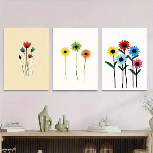 3pcs Modern Floral Vibrant Colorful Flower Set Canvas Unframed - High Quality Print 100% Australian Made Wall Canvas
