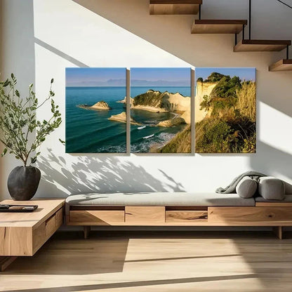 3pcs Greece Travel Cape Drastic Rocky Coast Wall Art Set Canvas Framed 60x90cm - High Quality Print 100% Australian Made Wall Canvas Ready to Hang