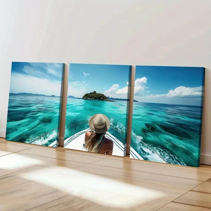 3pcs Australian Torres Strait Islands Travel Wall Art Set Canvas Framed 60x90cm - High Quality Print 100% Australian Made Wall Canvas Ready to Hang - Bella Home Decor