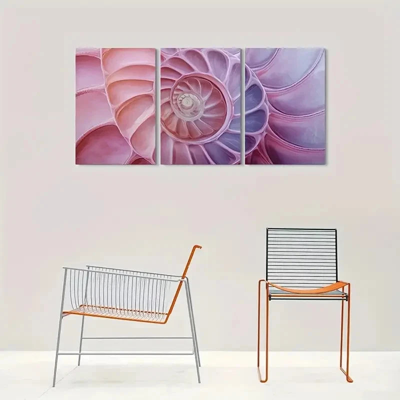 3pcs Abstract Pink Nautilus Shell Metal Print Ready to Hang Art - Bella Home Decor
