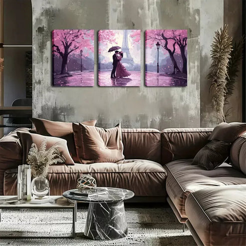 3pcs Eiffel Tower, Cherry Blossoms, and Pink Wall Art Set Wall Art Canvas Unframed - High Quality Print 100% Australian Made Wall Canvas - Bella Home Decor