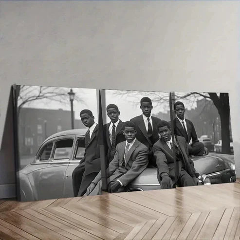 3pcs The black teenager was in an old car Wall Art Canvas Unframed - High Quality Print 100% Australian Made Wall Canvas