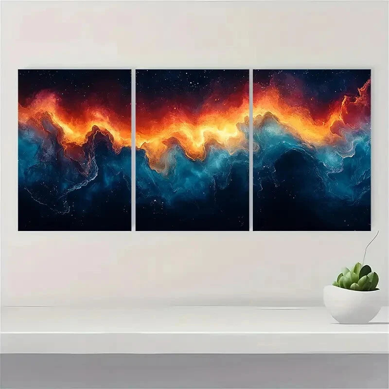3pcs Art Abstract Oil Prints Aqua Abstract Metal Print Ready to Hang Art - Bella Home Decor